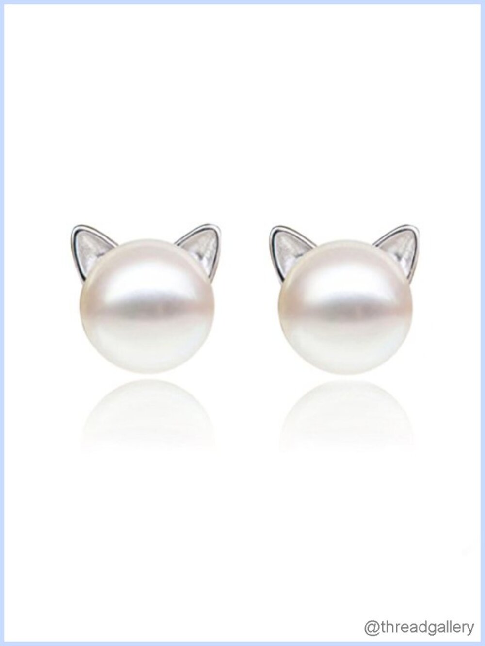 Cat Pearl Stud Earrings 925 Sterling Silver Hypoallergenic